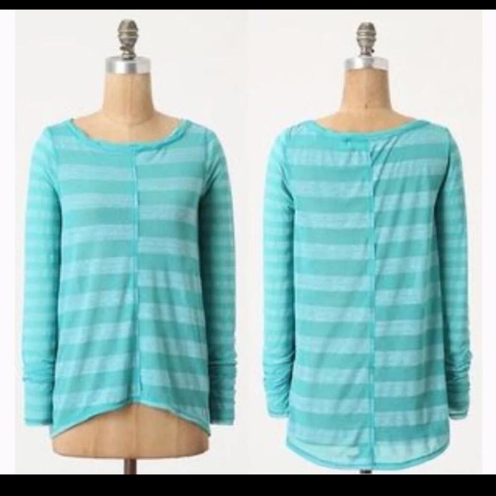 Anthro Letter Press striped teal striped top
